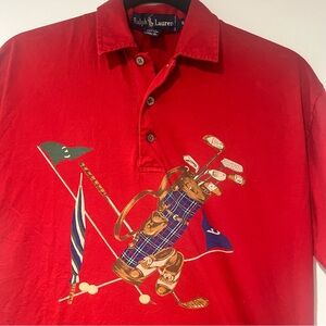 Vintage Polo Ralph Lauren Red Golf-Themed Polo Shirt Size Small Short Sleeve